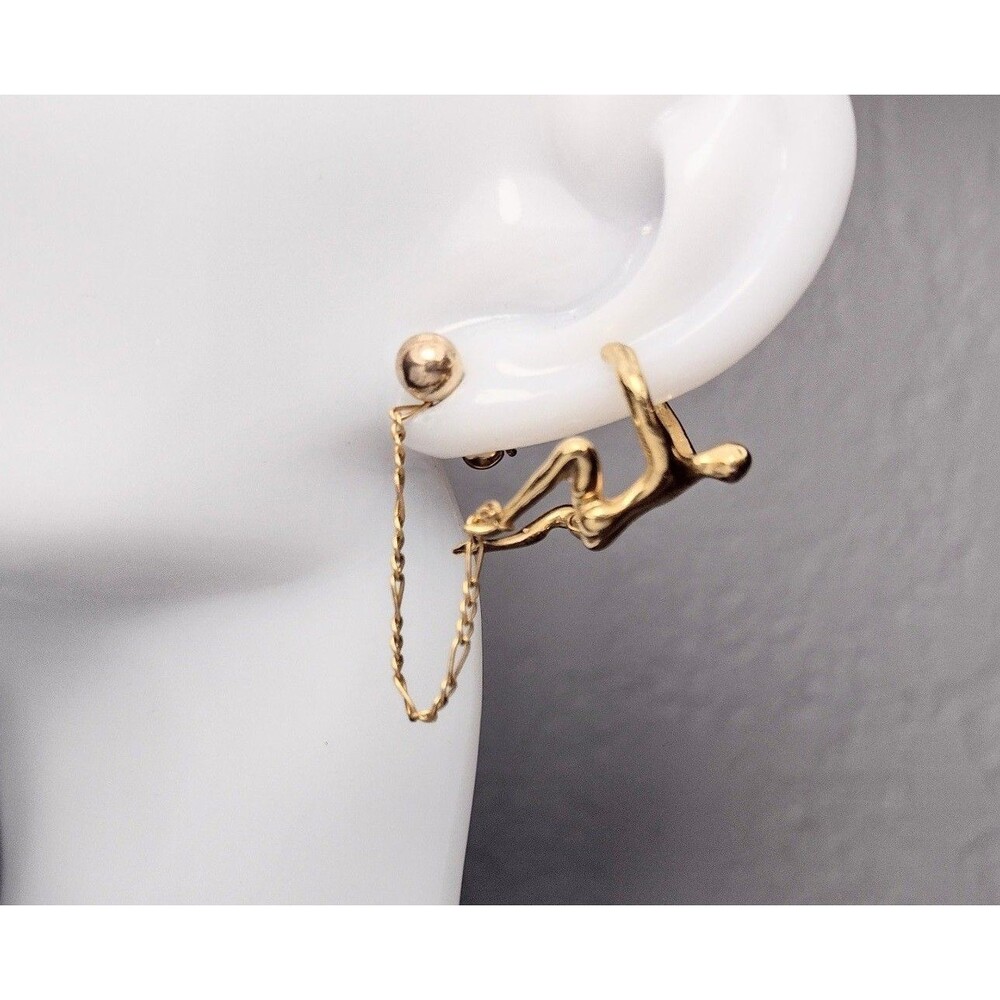 14k GF Gold Filled Sculptural Figural Ear Cuff Stud Earring Signed